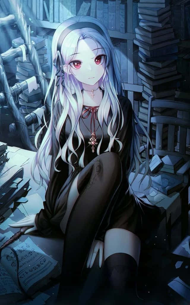 Cute Dark Anime Girl Gothic Dress Background