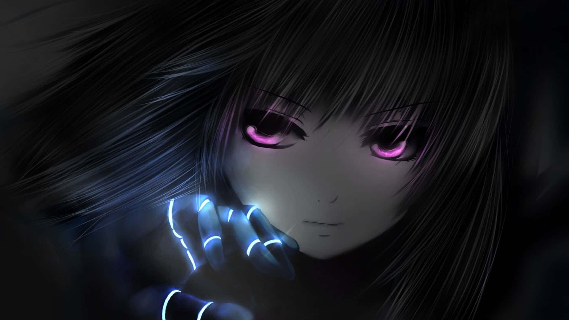 Cute Dark Anime Girl Purple Eyes Background