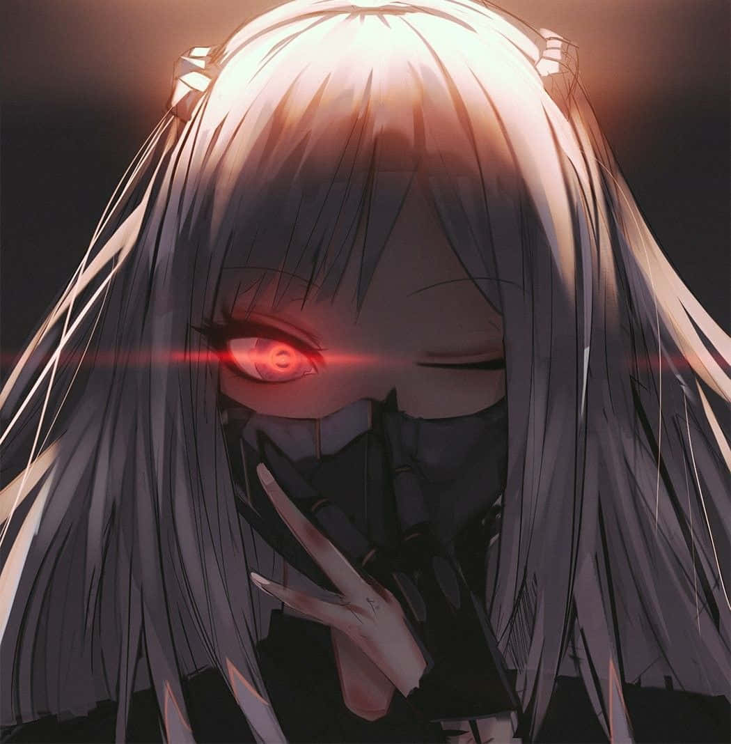 Cute Dark Anime Girl Red Glowing Eye Background