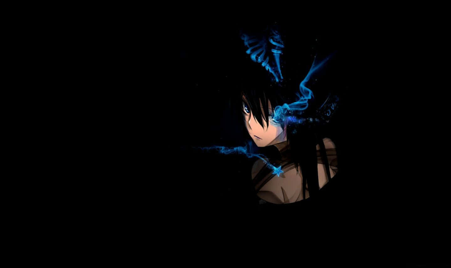 Cute Dark Anime Girl With Blue Flame Background