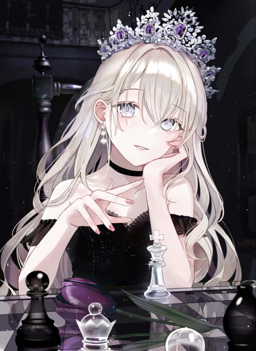 Cute Dark Anime Girl With Tiara Background