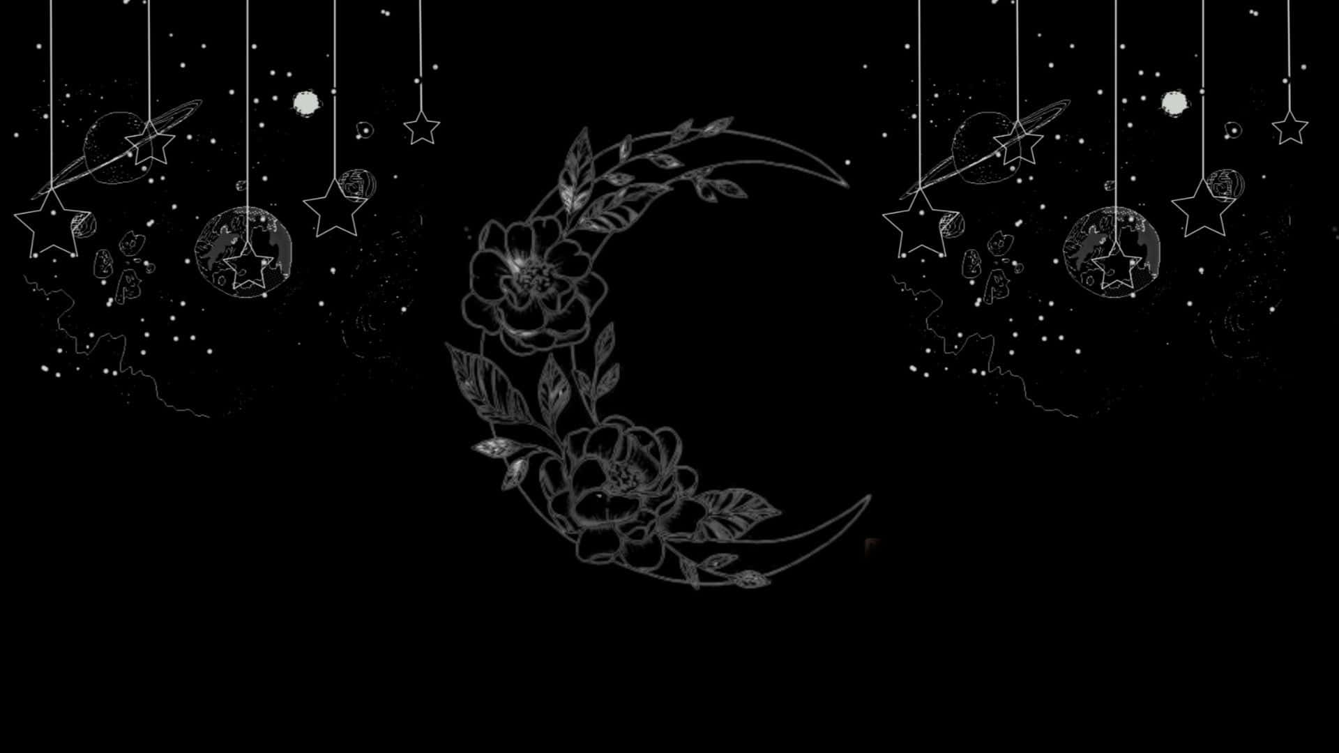 Cute Dark Floral Crescent Moon Background