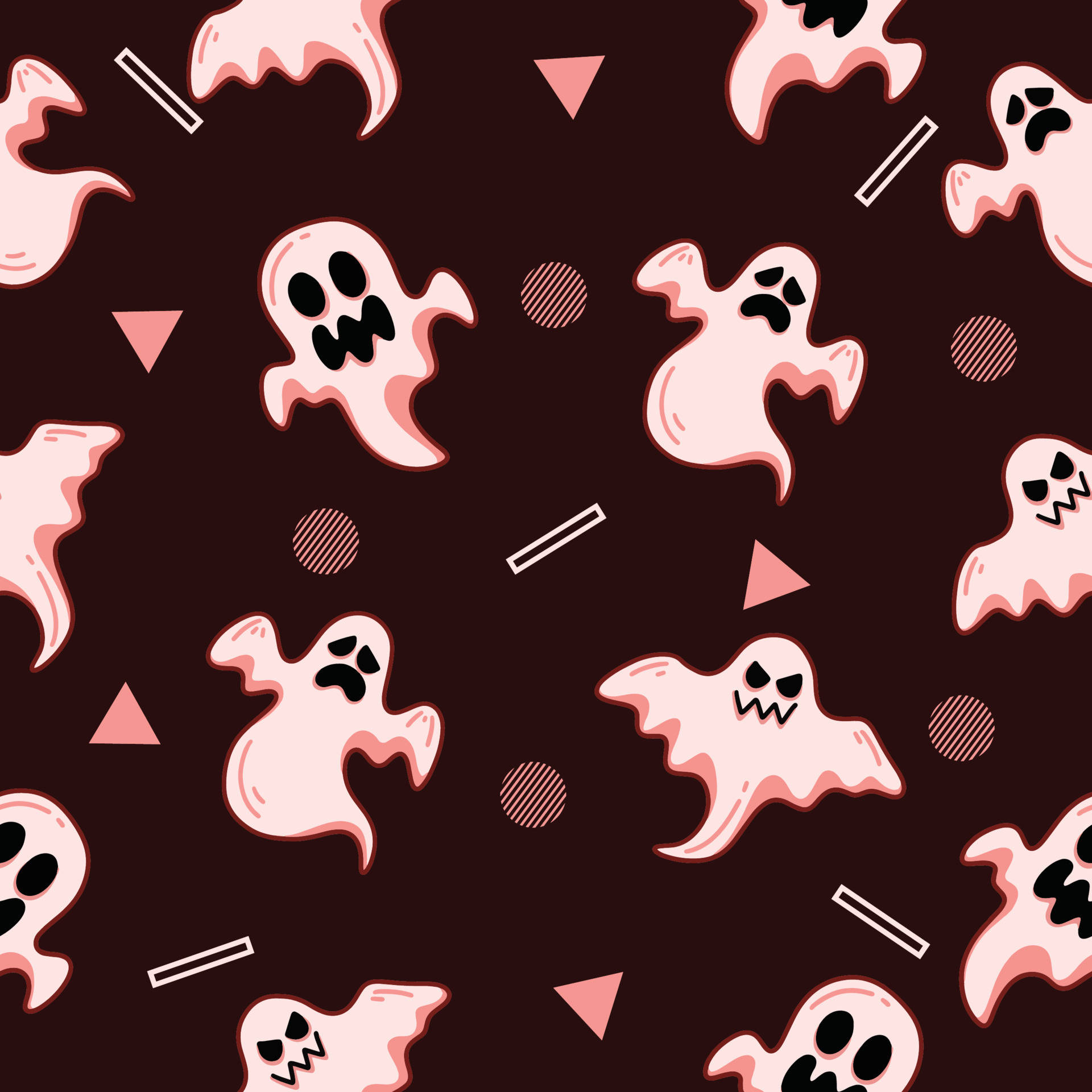 Cute Dark Red Halloween Ghosts Background