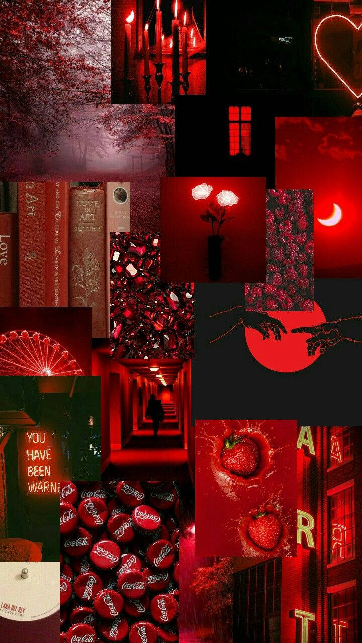 Cute Dark Red Night Aesthetic Collage Background