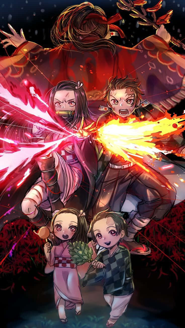 Cute Demon Slayer Characters Tanjiro And Nezuko Fan Art Background