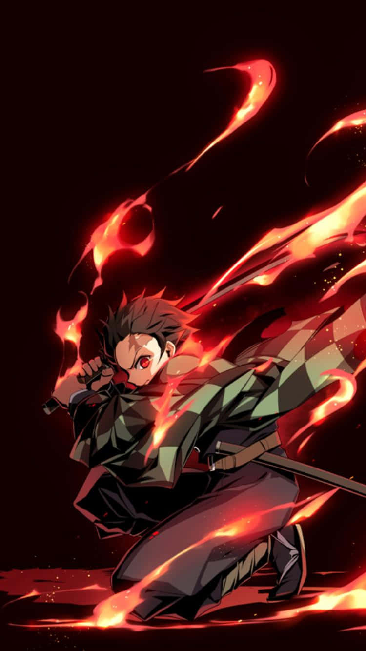 Cute Demon Slayer Tanjiro Kamado With Flames Background