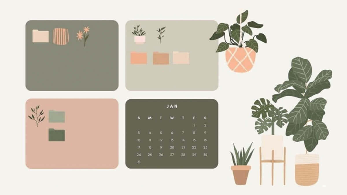 Cute Desktop Organizer Plant Design Background