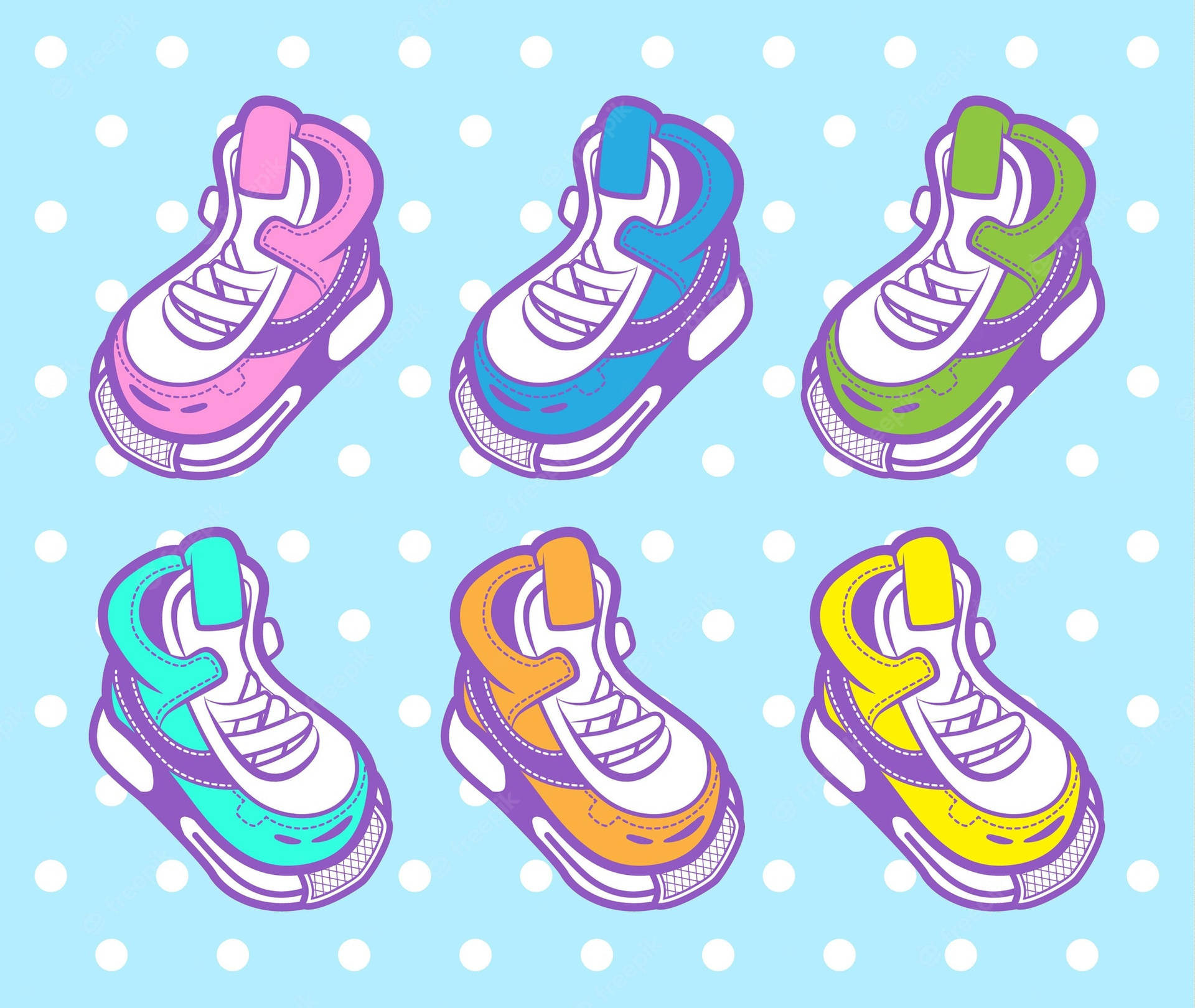 Cute Different Pastel Colors Cartoon Sneakers Background