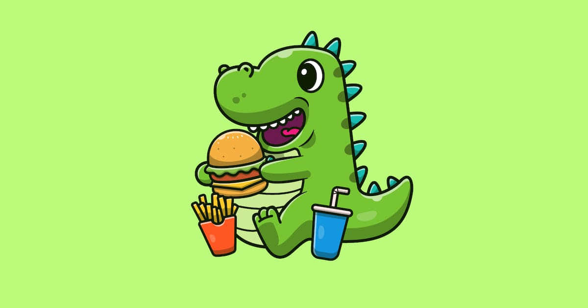 Cute Dino With Burger And Fries Background