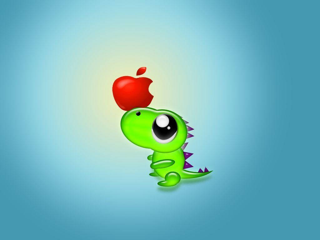 Cute Dinosaur Carrying Apple Logo Red Background