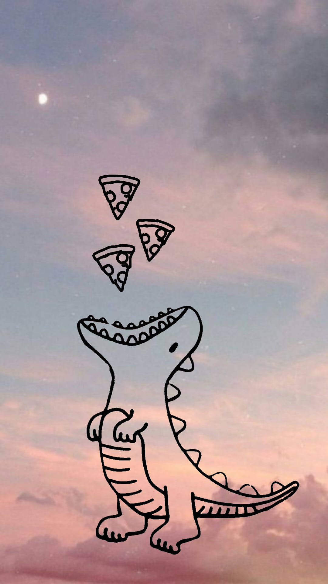 Cute Dinosaur Eating Pizza On Sky Background