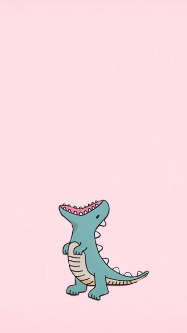 Cute Dinosaur On Pink Aesthetic Background