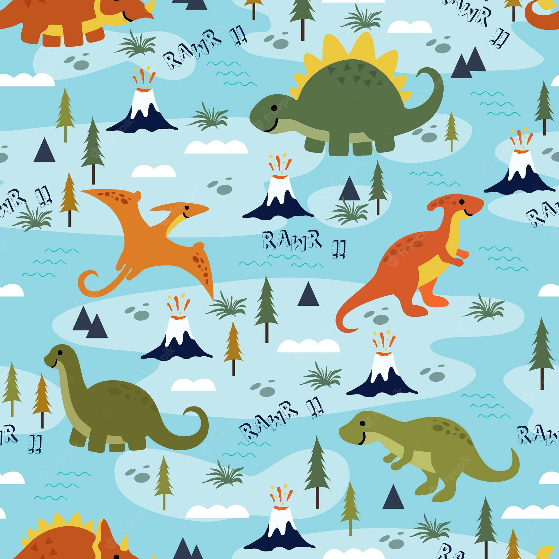 Cute Dinosaur Pattern Wallpaper Background