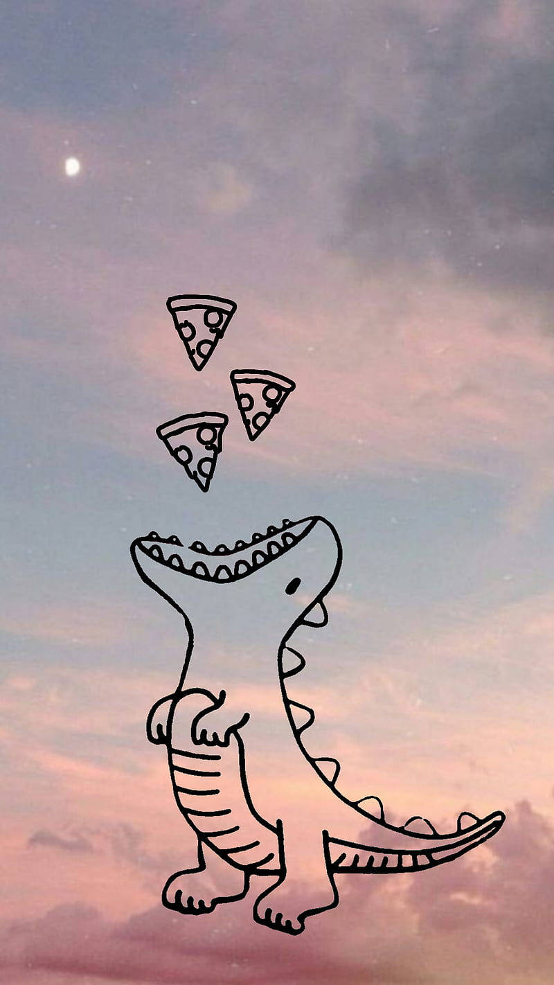 Cute Dinosaur Phone Eating Pizza Background