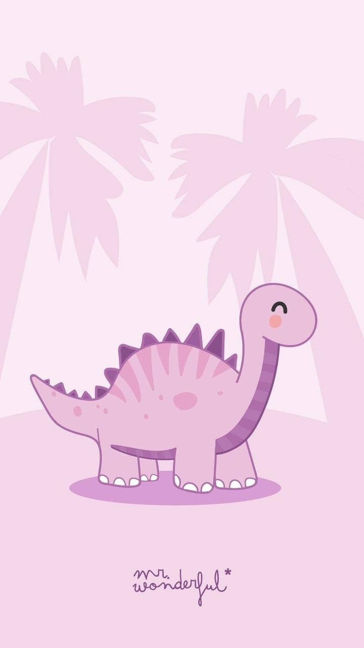 Cute Dinosaur Under Palm Trees Background