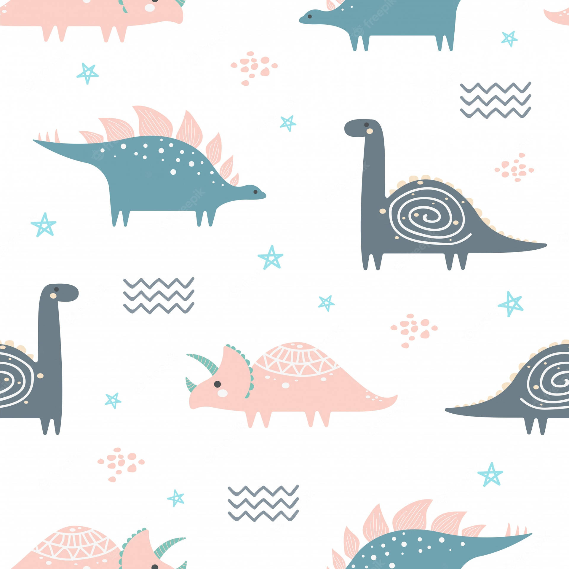 Cute Dinosaurs Pattern With Stars And Stars Background