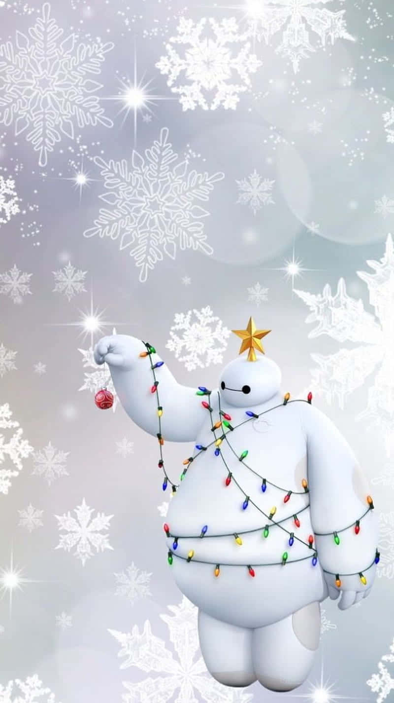 Cute Disney Christmas Baymax Lights Background