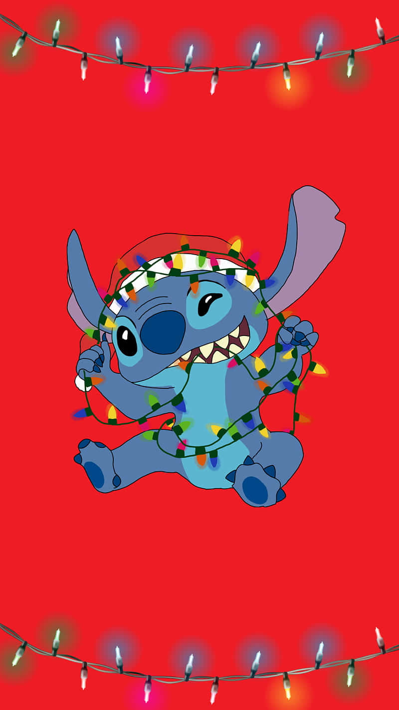 Cute Disney Christmas Lights Cartoon Stitch Background