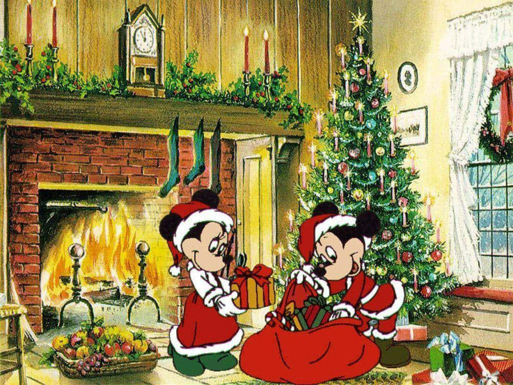 Cute Disney Christmas Mickey And Minnie Mouse Background