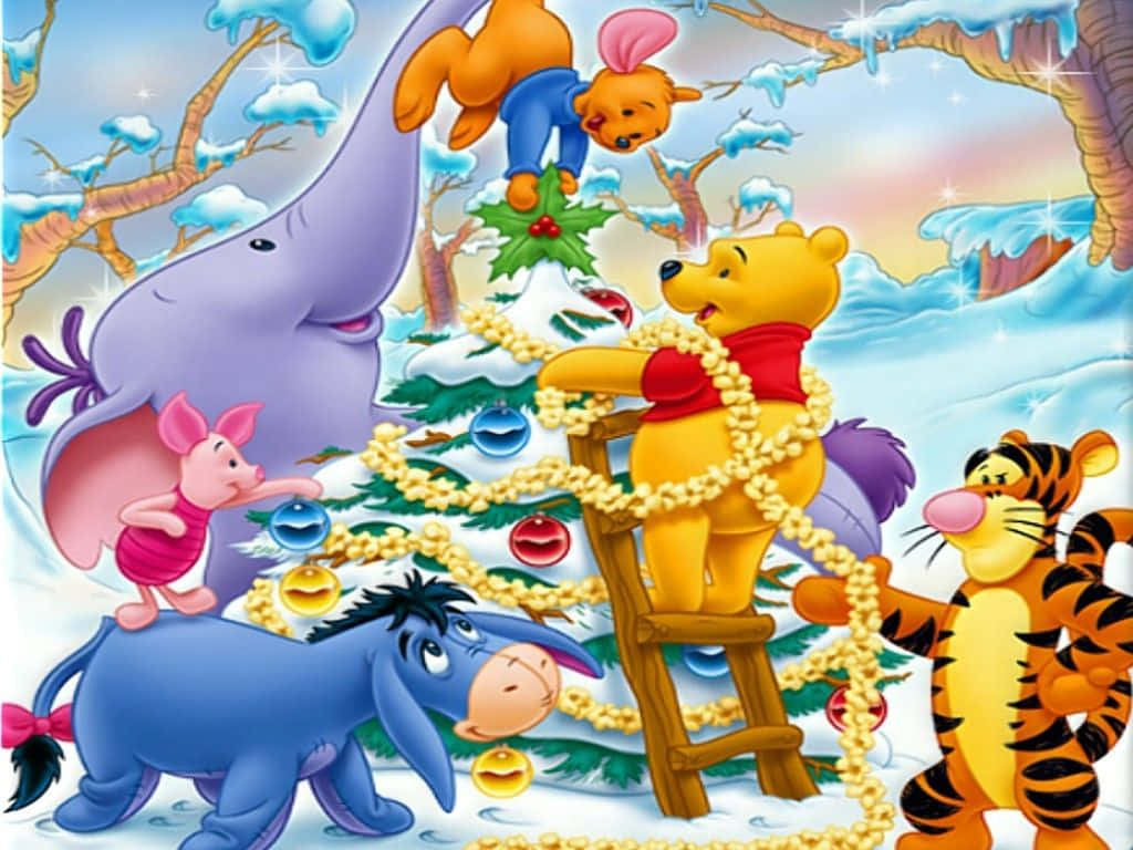 Cute Disney Christmas Pooh And Friends Background