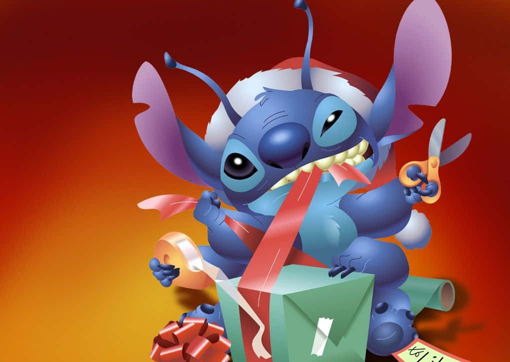 Cute Disney Christmas Stitch Wrapping Gift Background