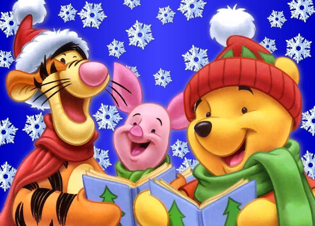 Cute Disney Christmas Tiger Piglet And Pooh Background