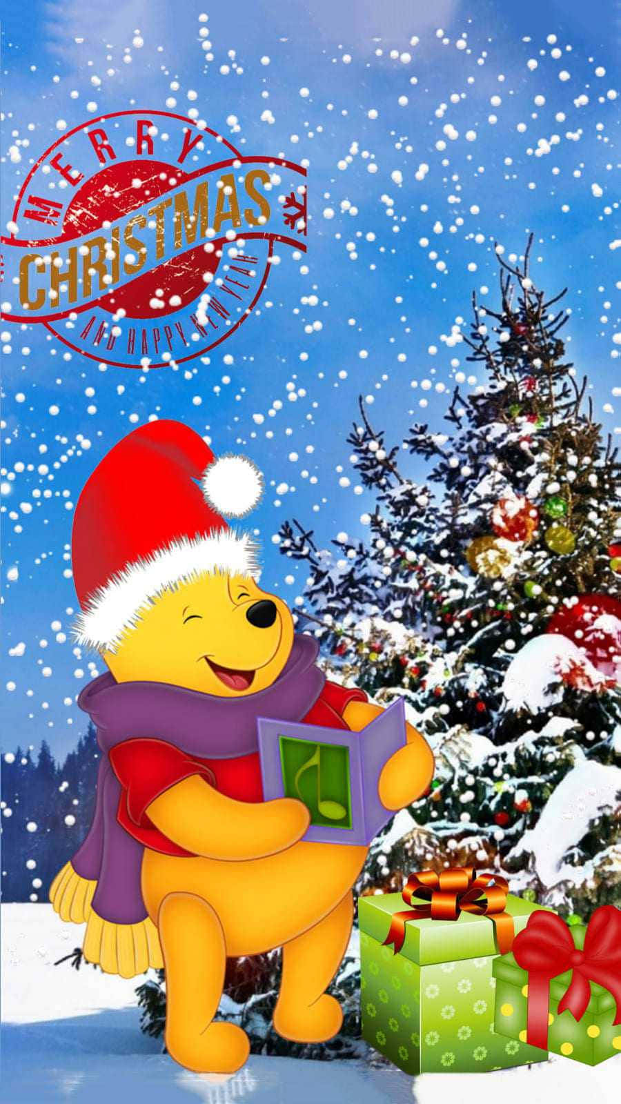 Cute Disney Christmas Winnie The Pooh Background