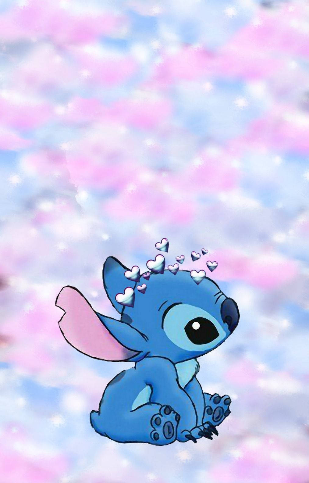 Cute Disney Stitch Metallic Heart Crown Background