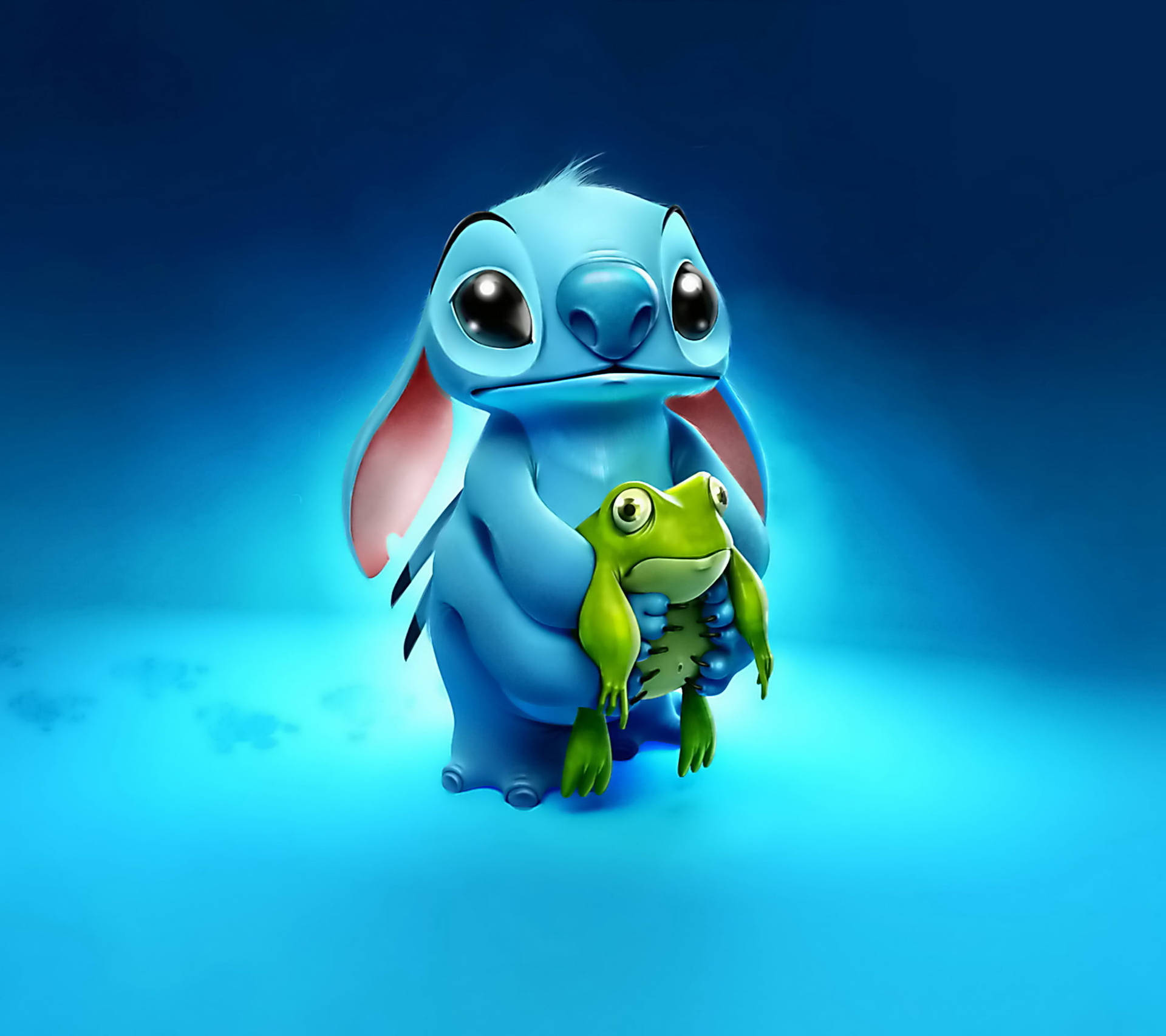 Cute Disney Stitch With Frog Background