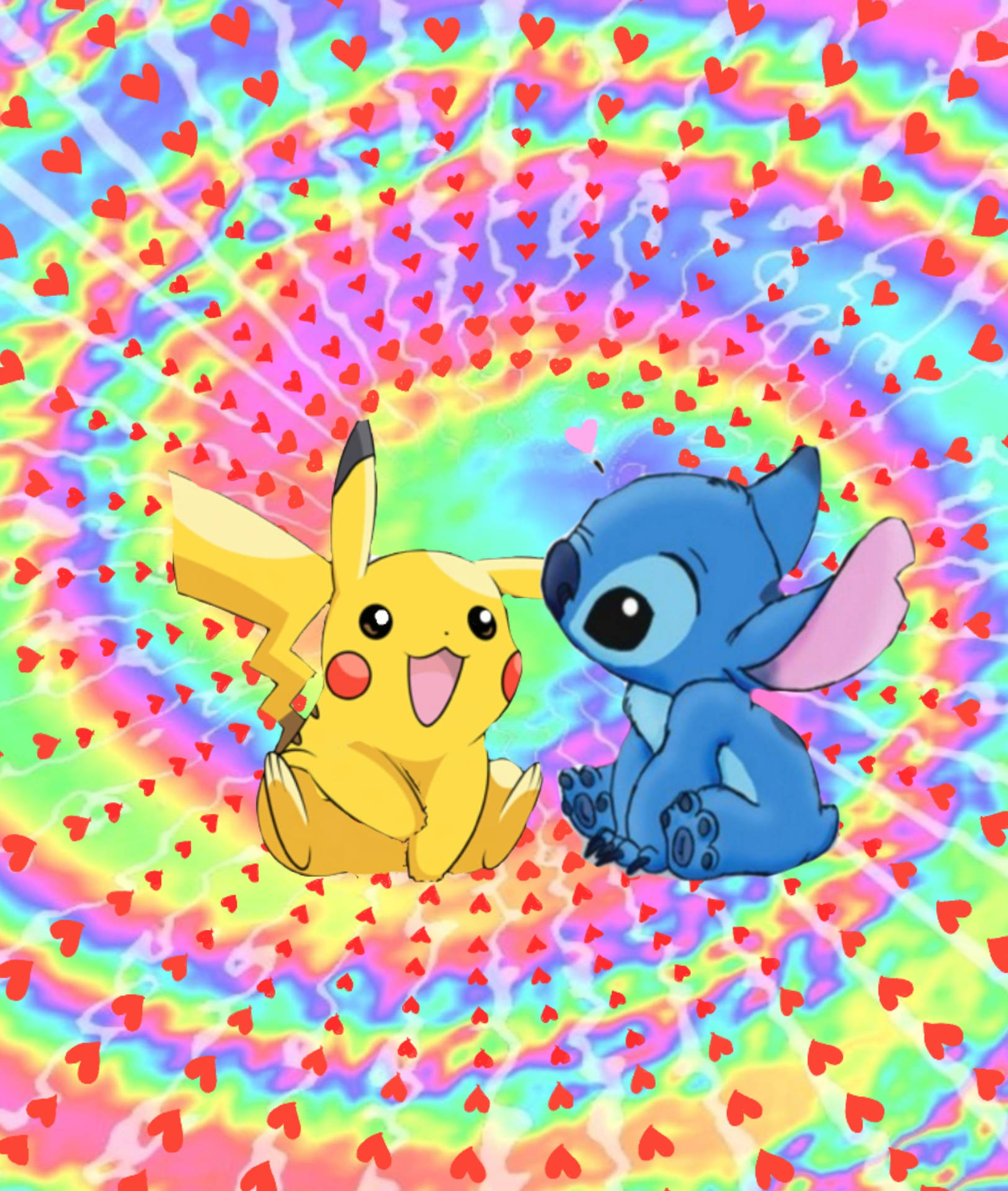 Cute Disney Stitch With Pikachu Background