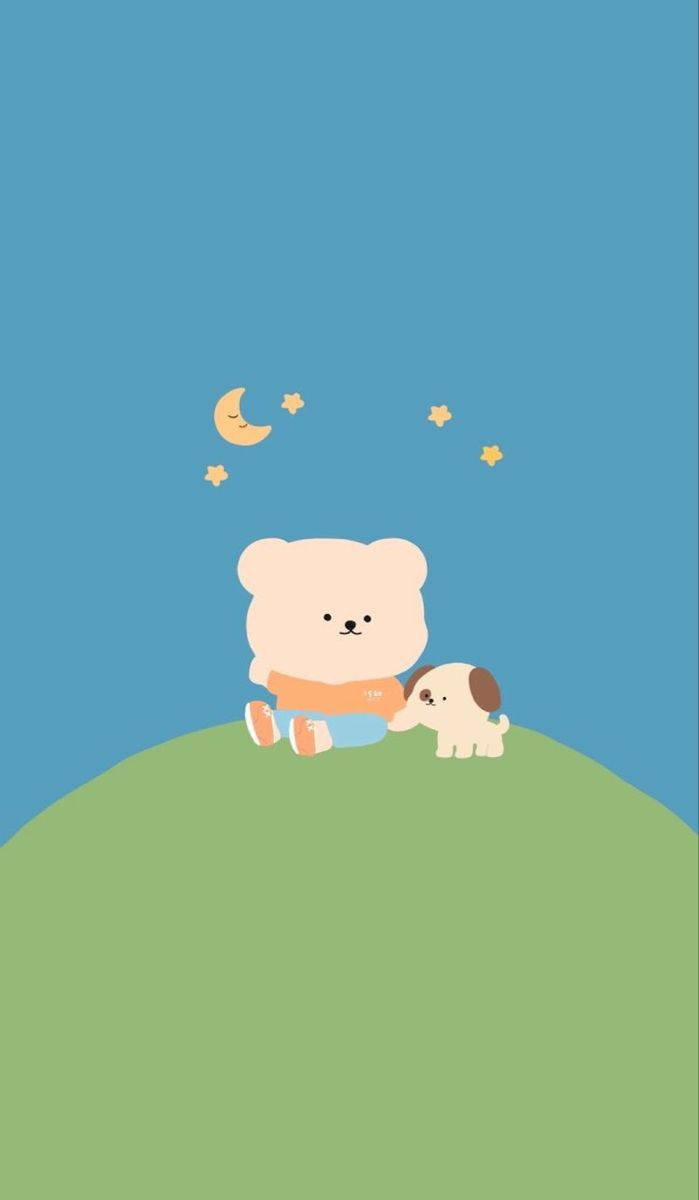 Cute Dog Bear Cartoon Blue Phone Background