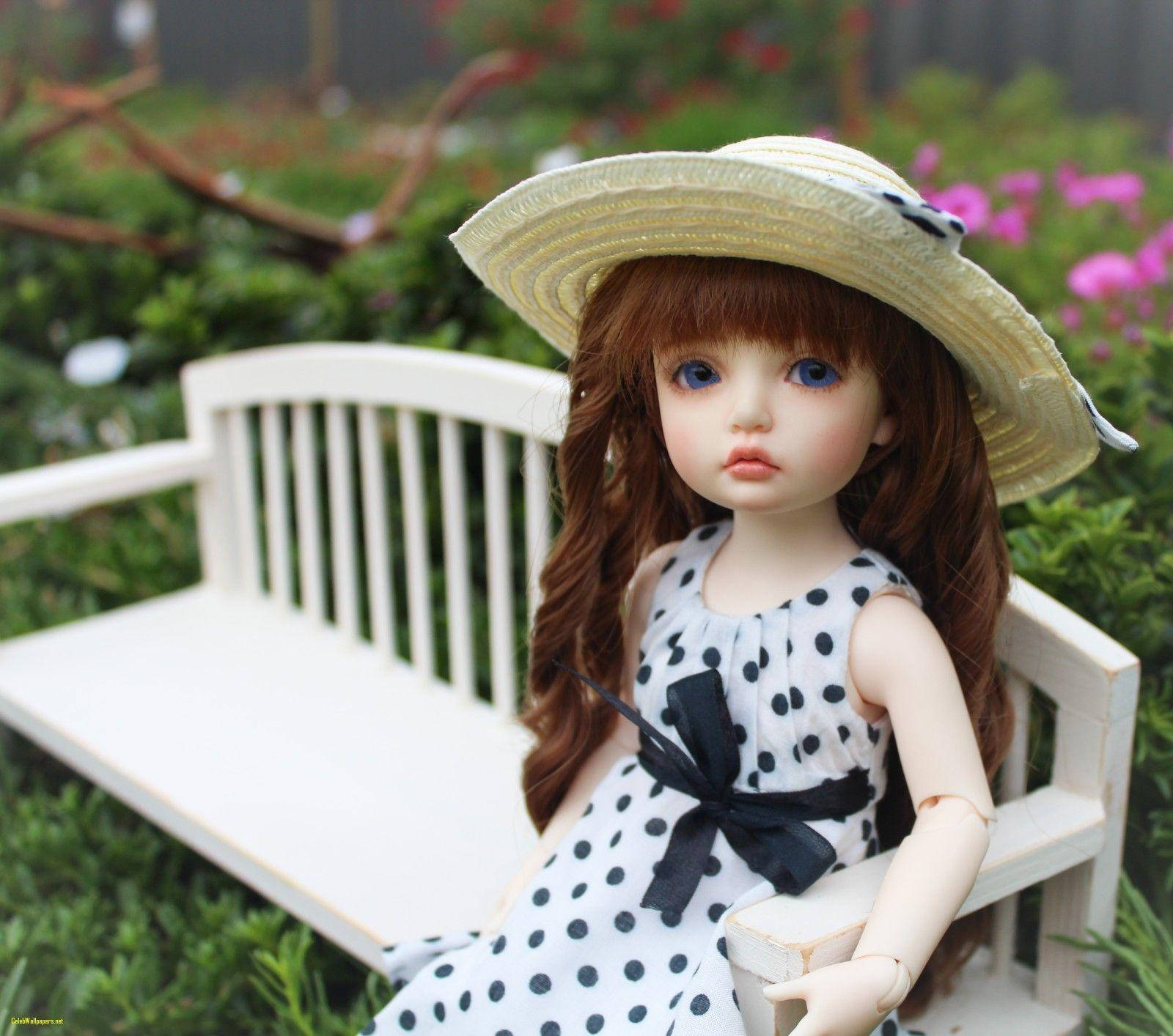 Cute Doll On Bench Background