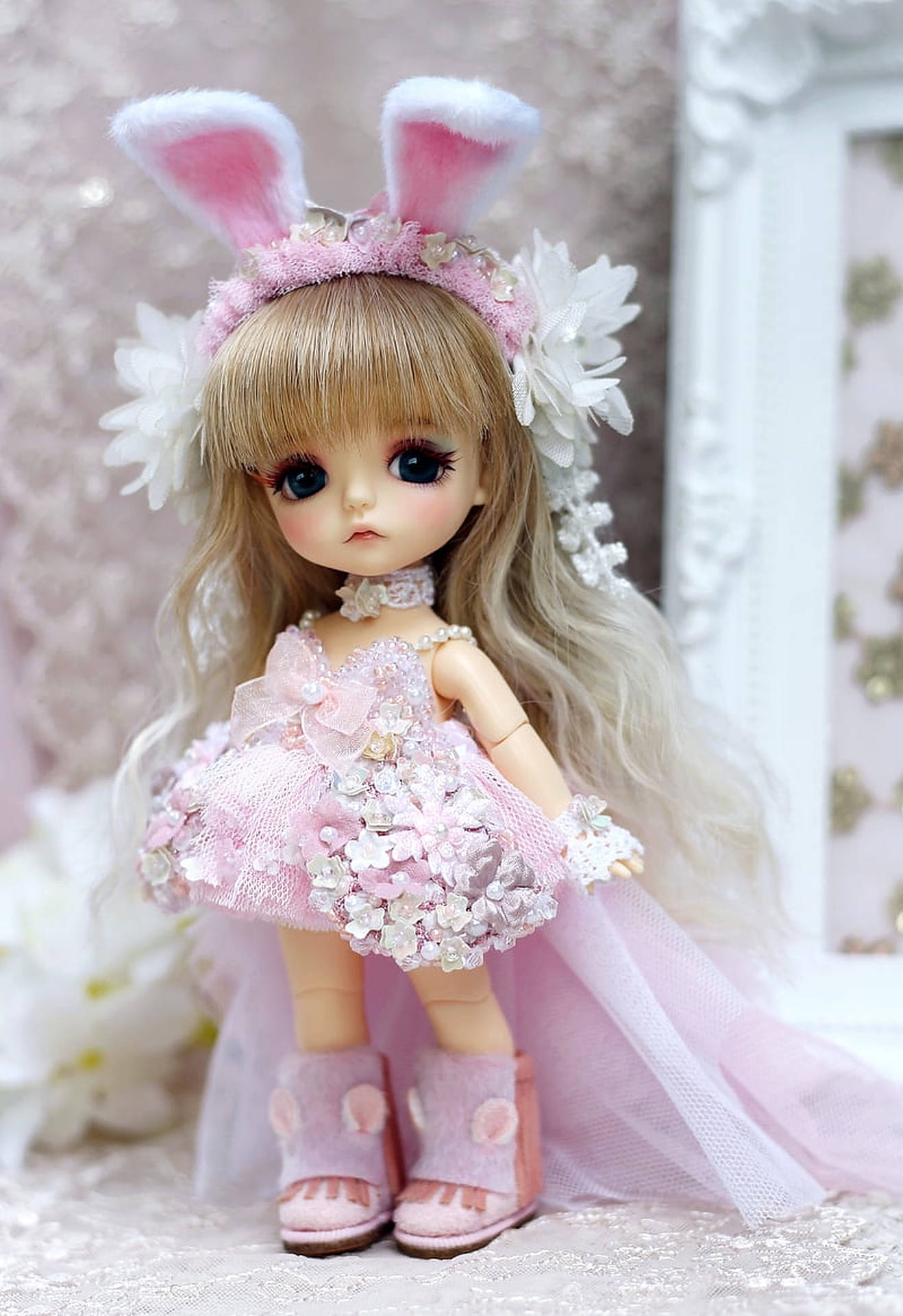 Cute Doll Pink Gown Background