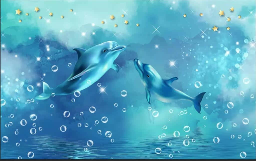 Cute Dolphin Bubbles Digital Artwork Background