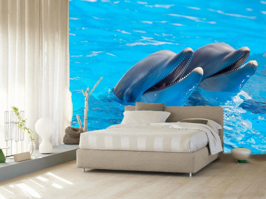Cute Dolphin Oversized Bedroom Design Background