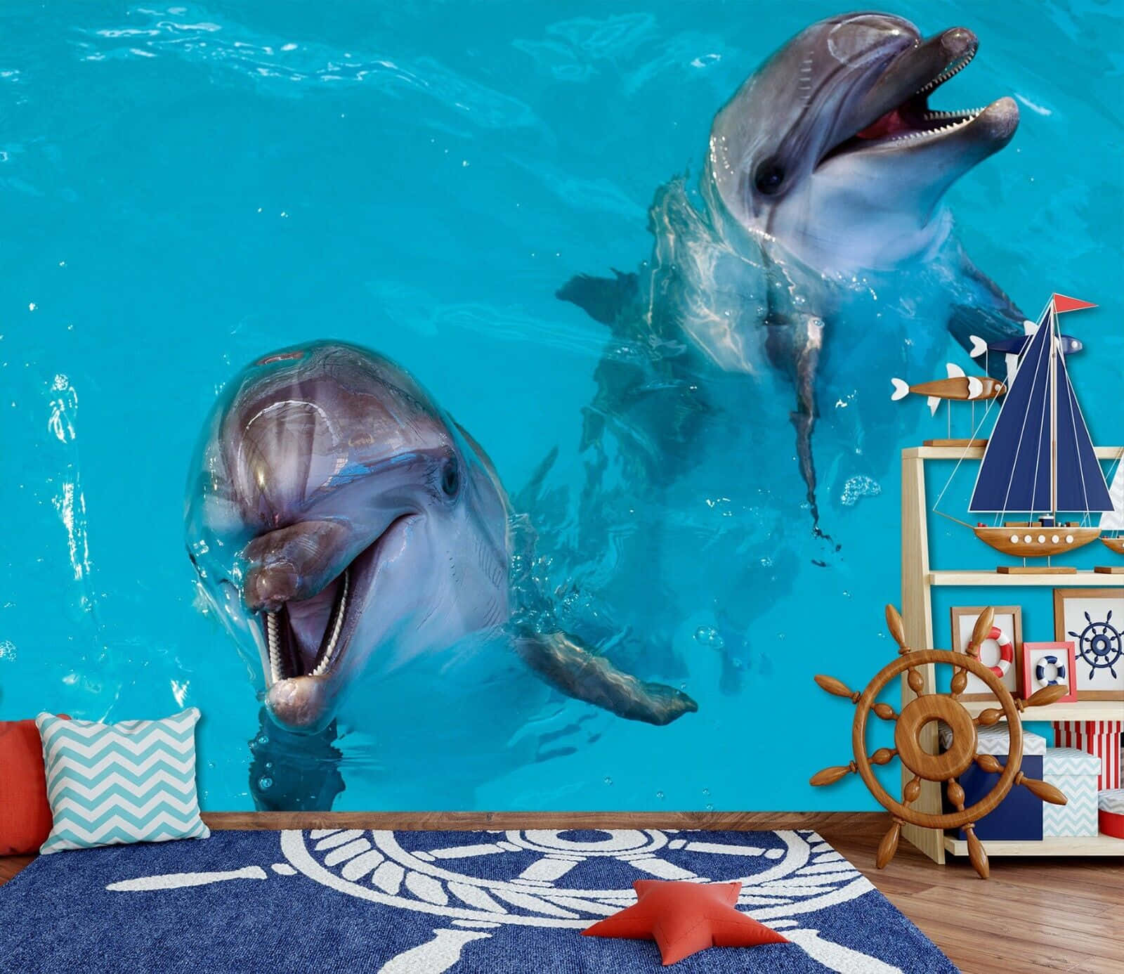 Cute Dolphins Bedroom Wall Design Background
