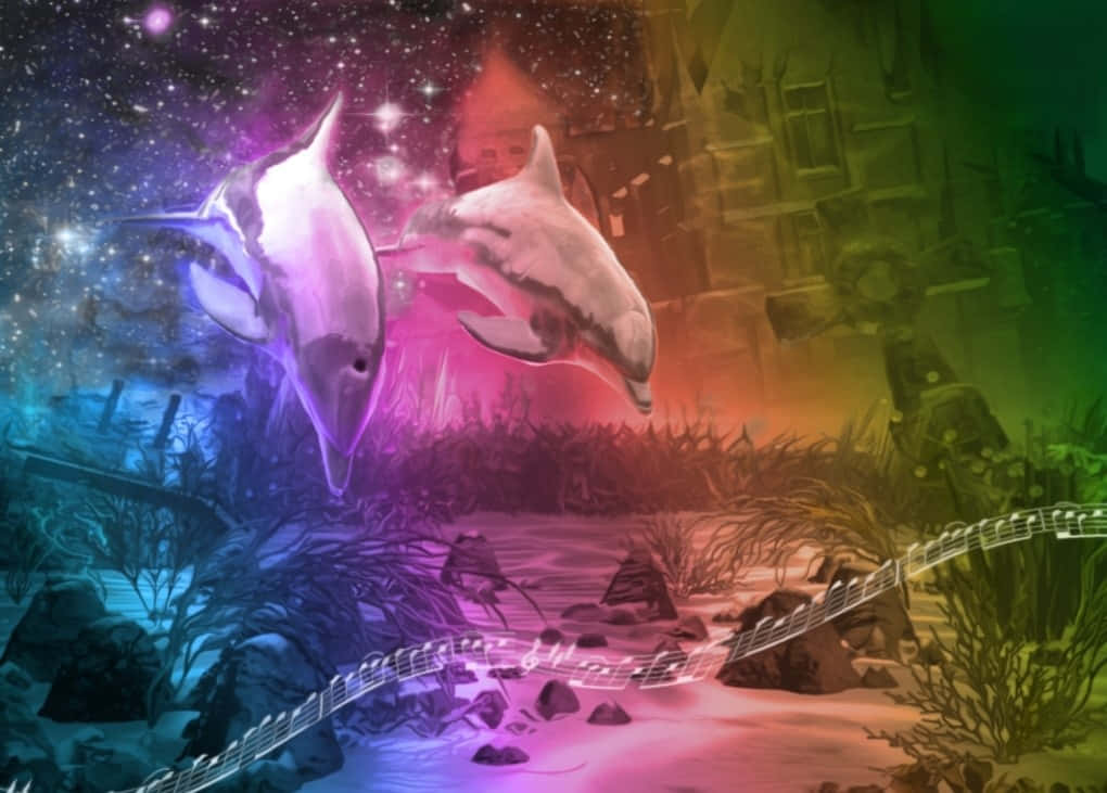 Cute Dolphins Underwater Design Background