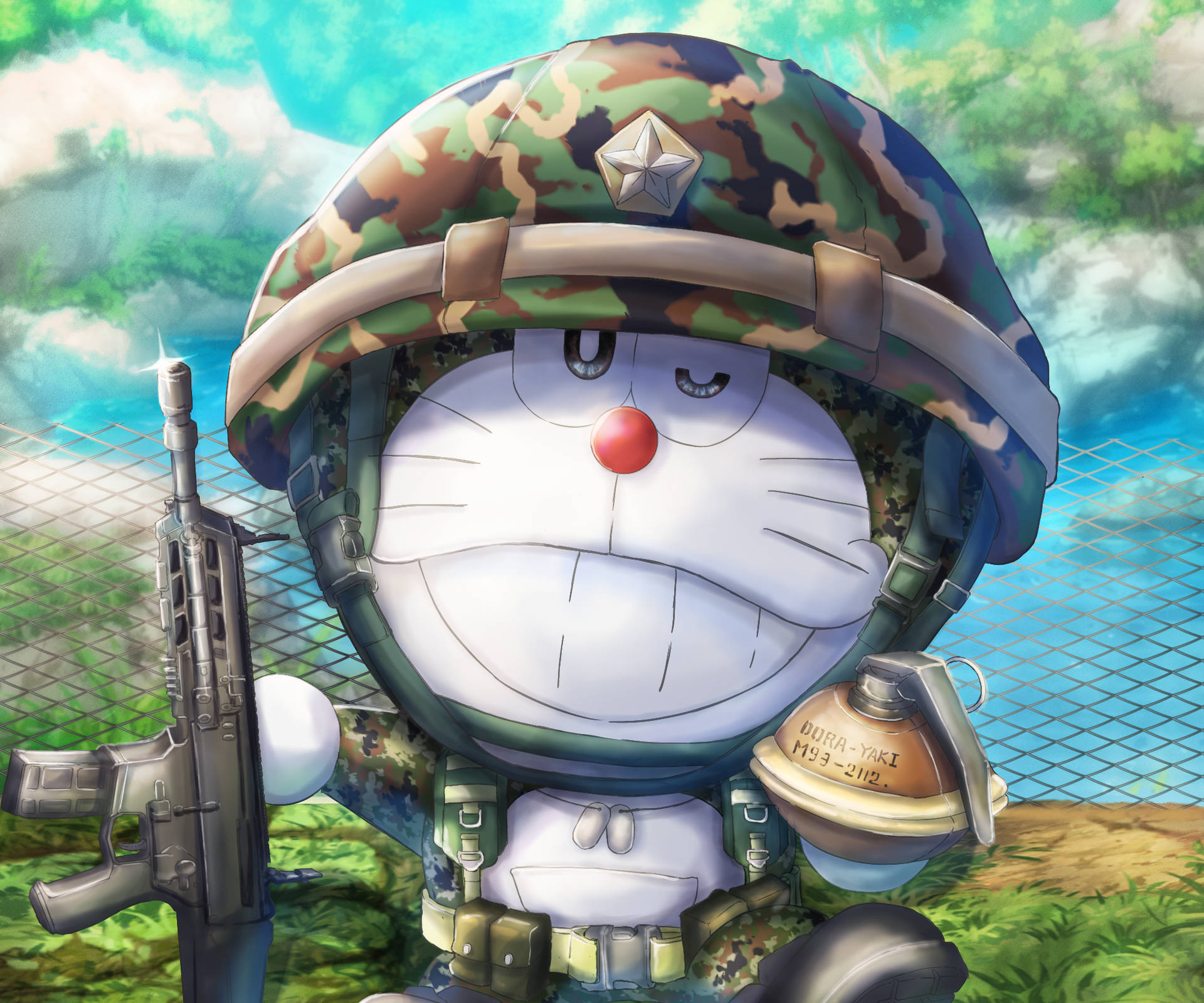 Cute Doraemon As A Soldier Background