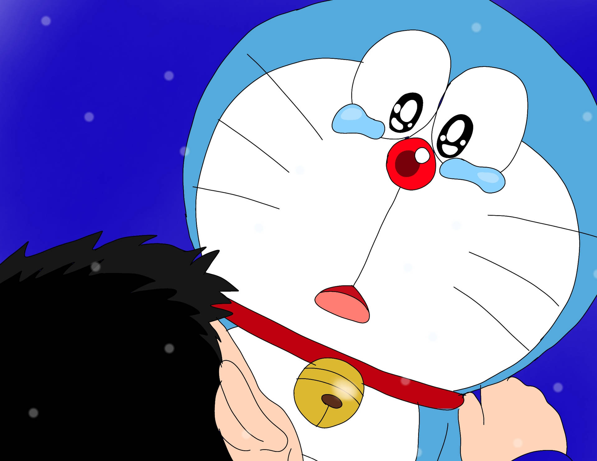 Cute Doraemon Cradling Nobita Background