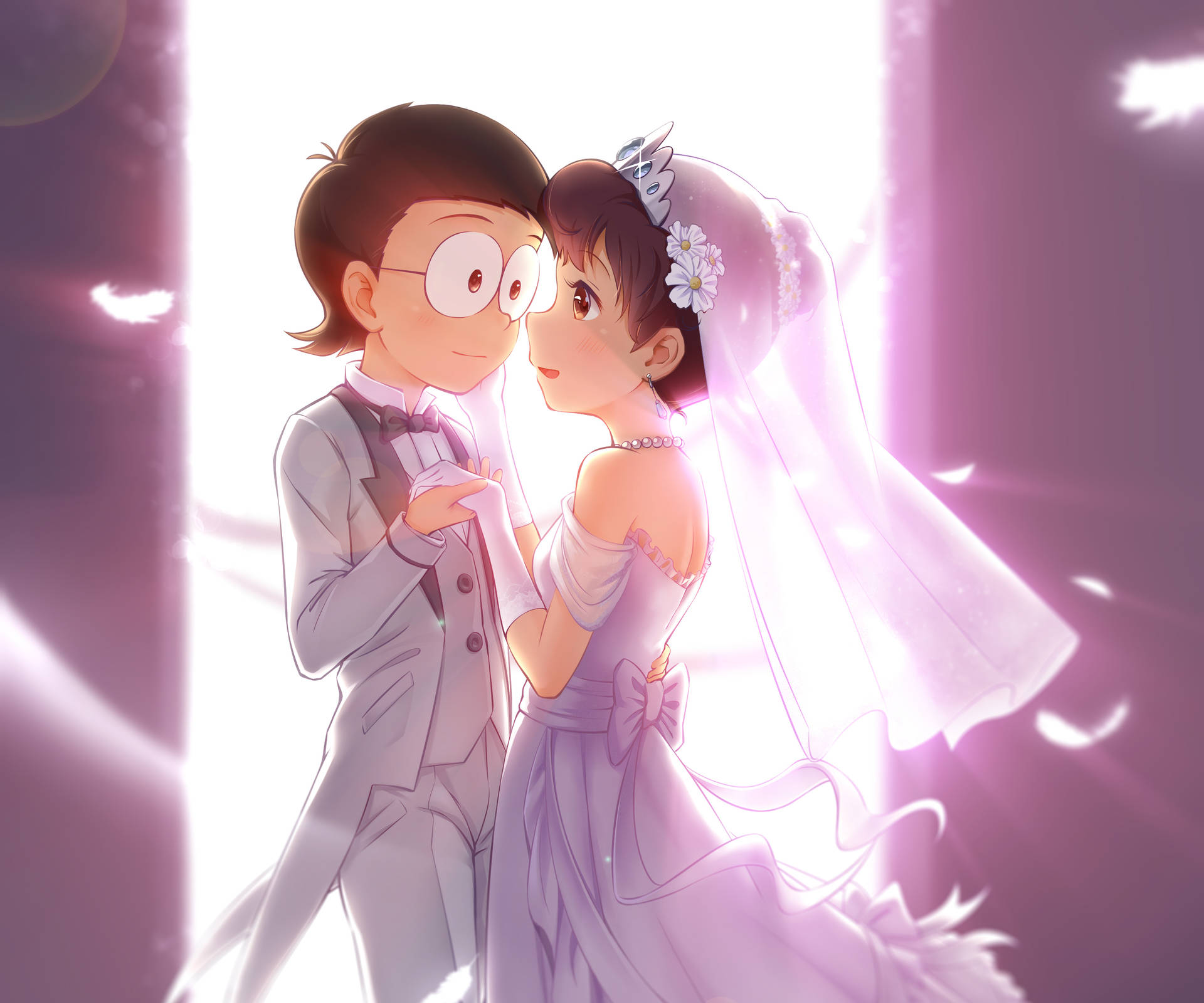 Cute Doraemon Friends Wedding Background