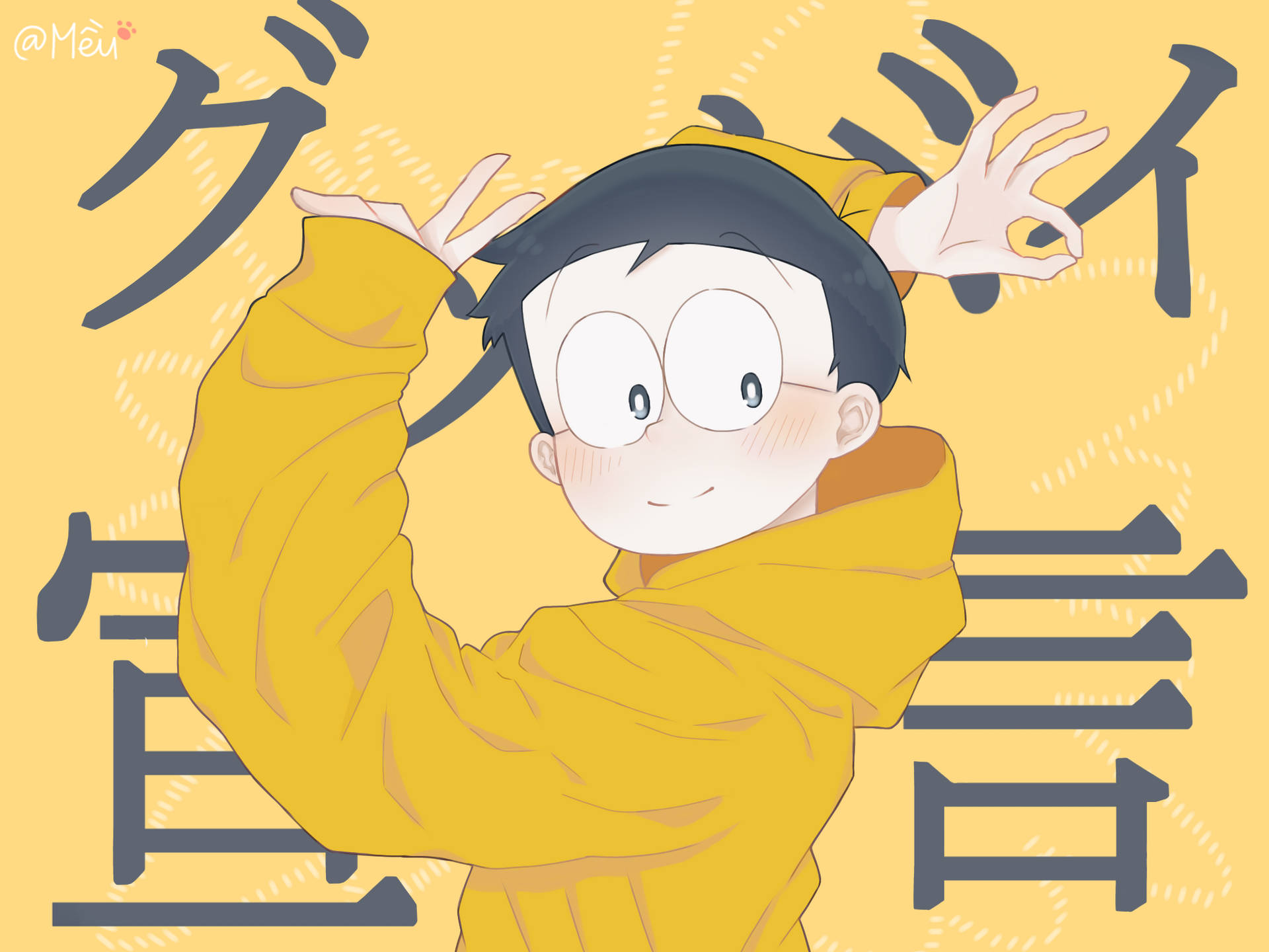 Cute Doraemon Nobita Wearing Yellow Background