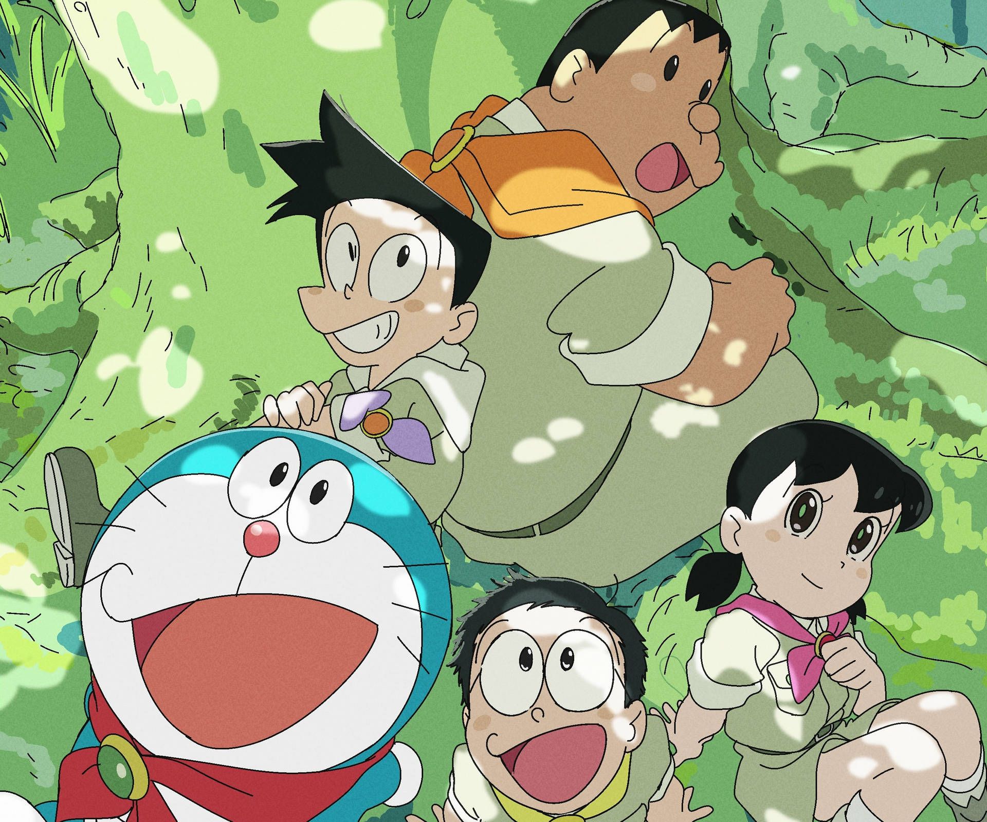 Cute Doraemon On Safari Tree Background