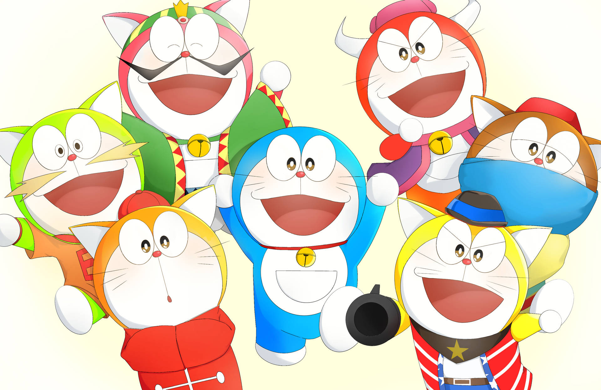 Cute Doraemon Wearing Cultural Clothes Background