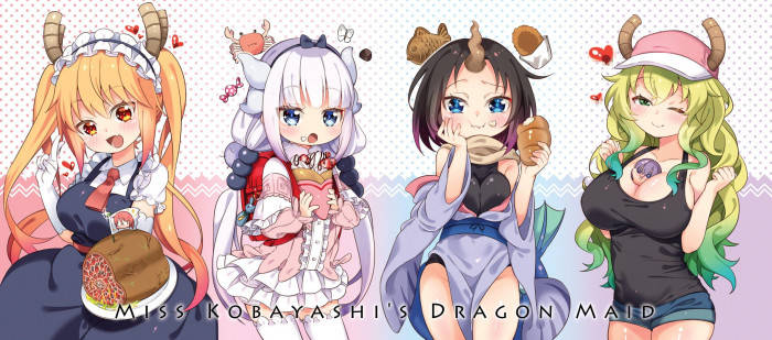 Cute Dragon Maid Lucoa, Elma, Kanna, Tohru Background