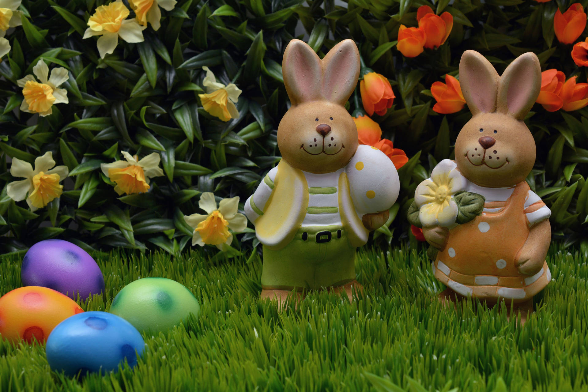 Cute Easter Bunny Statue Background