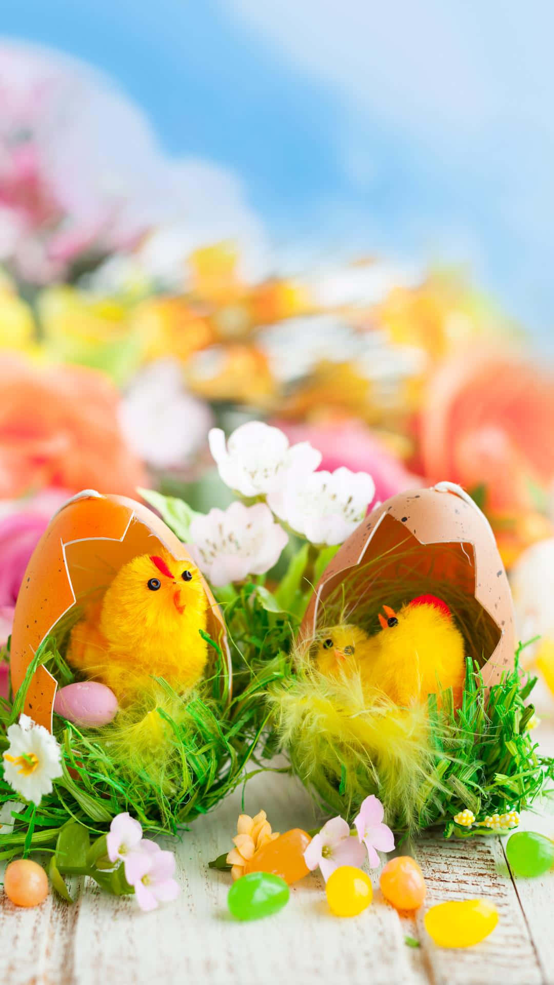 Cute Easter Iphone With Two Hatched Eggs Background