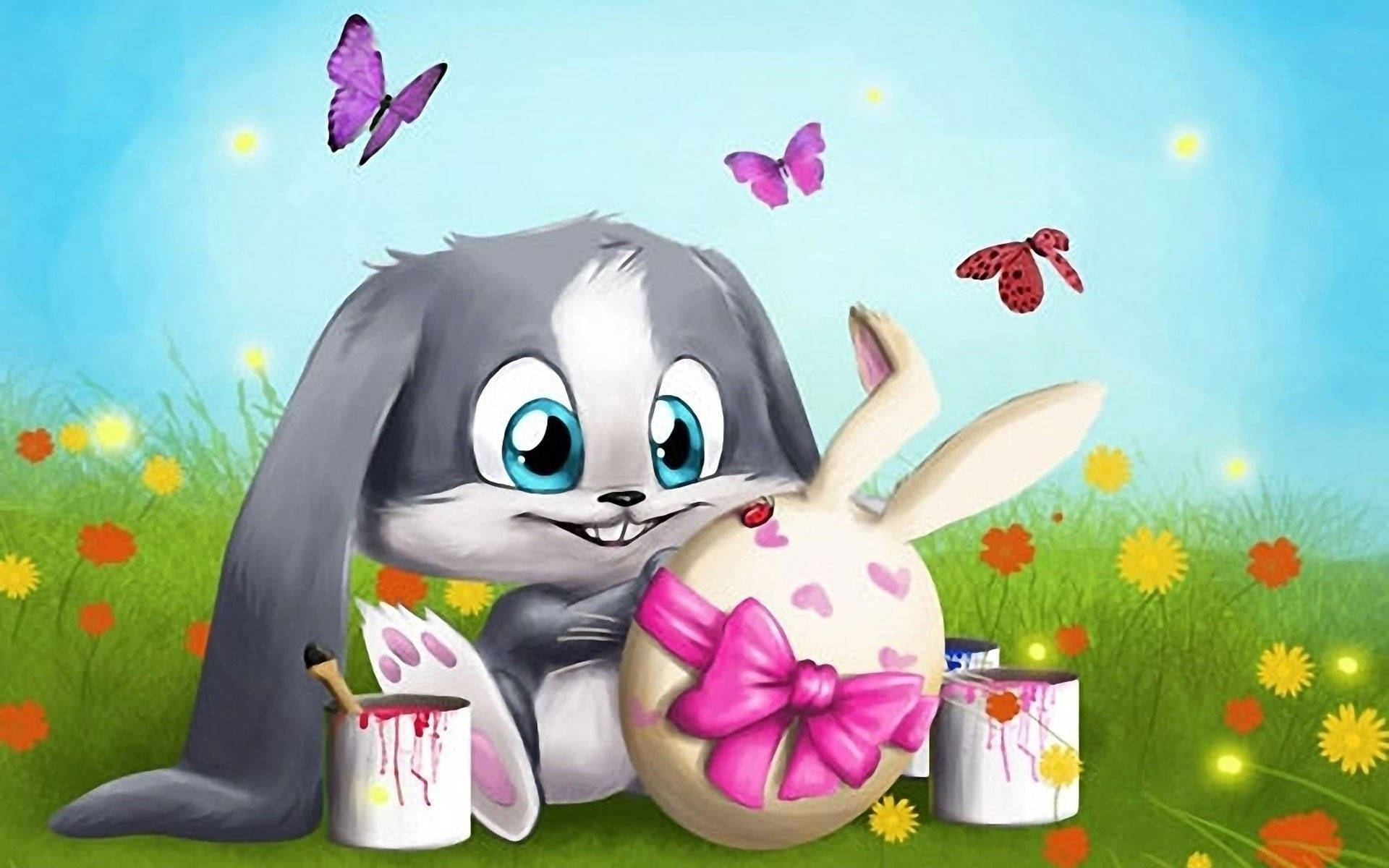 Cute Easter Painting Bunny Background