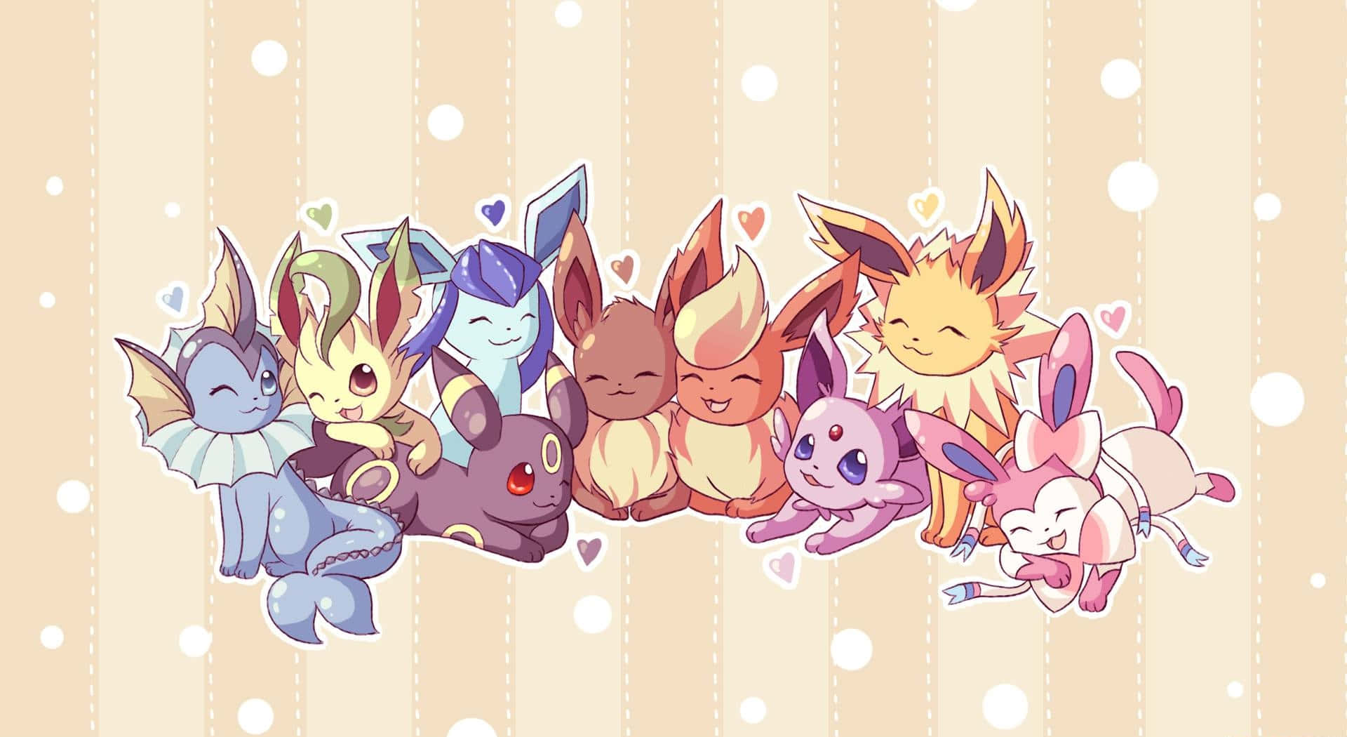 Cute Eevee And Eveelutions Cuddling Background