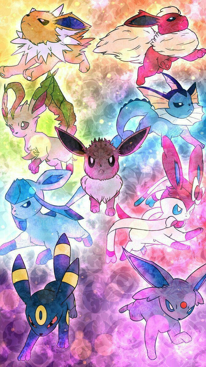 Cute Eeveelutions Colorful Digital Artwork Background