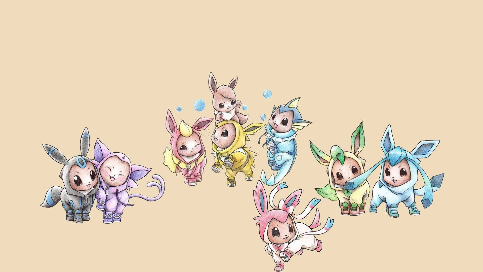 Cute Eeveelutions Costumes Happy Background